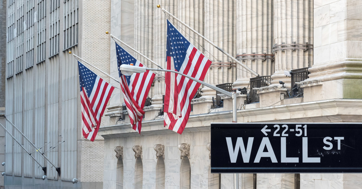 Wall Street Sign American Flag