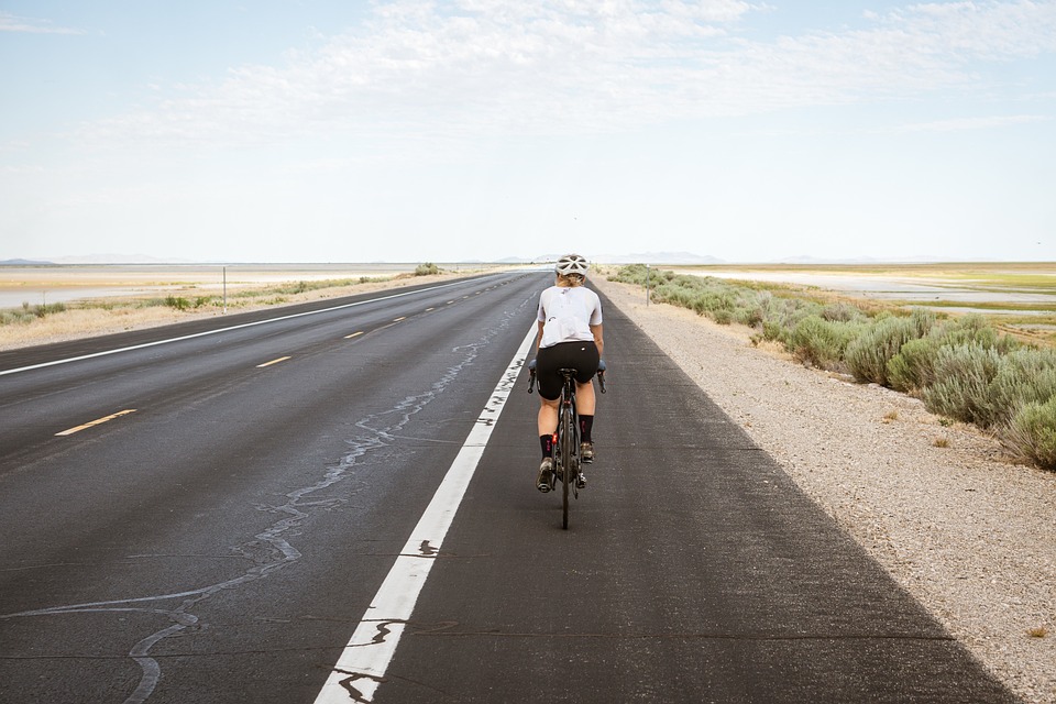 Cyclist on open highway